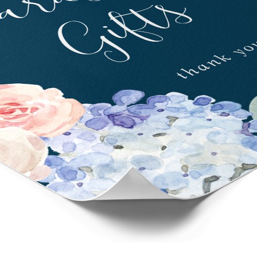 Elegante Blue Hydrangea Navy Cards und Gifts Sign Poster (Ecke)