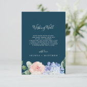 Elegante Blue Hydrangea Navy Wishing Well Well Car Begleitkarte (Stehend Vorderseite)