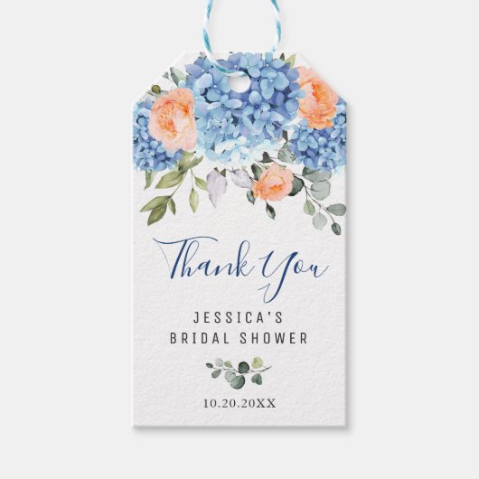 Elegante Blue Hydrangea Rosa Rose Geschenkanhänger (Vorderseite)