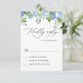 Elegante Blue Hydrangea Wassercolor Hochzeit RSVP Karte (Stehend Vorderseite)
