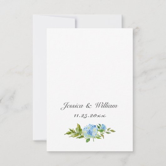 Elegante Blue Hydrangea Wassercolor Hochzeit RSVP Karte (Rückseite)