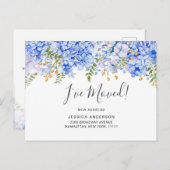 Elegante Blue Hydrangeas Moving Ankündigung Postkarte (Vorne/Hinten)