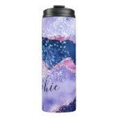 Elegante Blue & Imitate Rose Gold Glitzer Agate Thermosbecher (Vorderseite)