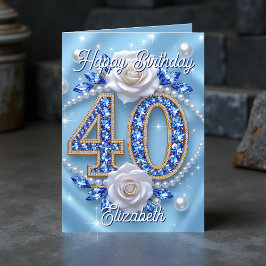 Elegante Blue Jewels und Perlen 40. Geburtstag Karte