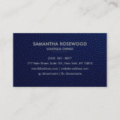 Elegante Blue Leather & Gold Luxe Business Card Visitenkarte (Rückseite)