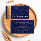 Elegante Blue Leather & Gold Luxe Business Card Visitenkarte