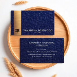Elegante Blue Leather & Gold Luxe Business Card Visitenkarte