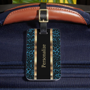Elegante Blue Leopard Animal Print   DIY Text Gepäckanhänger