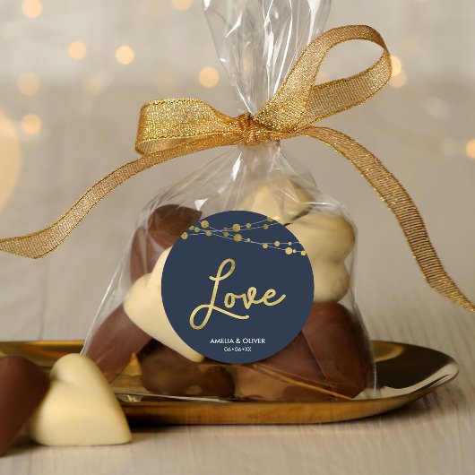 Elegante Blue Lights Imitate Gold Wedding Liebe Runder Aufkleber