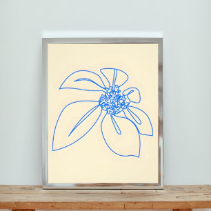 Elegante Blue Line-Blume Zeichnend Fotodruck