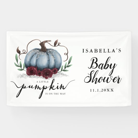 Elegante Blue Little Pumpkin Baby Dusche Banner (Horizontal)
