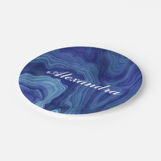 Elegante Blue Marble Agate Party Paper Teller (Schrägansicht)