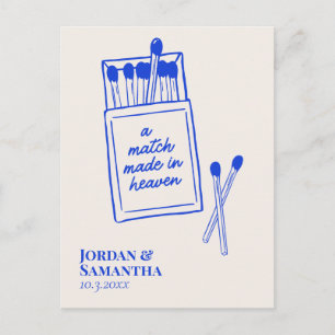 Elegante Blue Match Made in Heaven Save the Date Postkarte