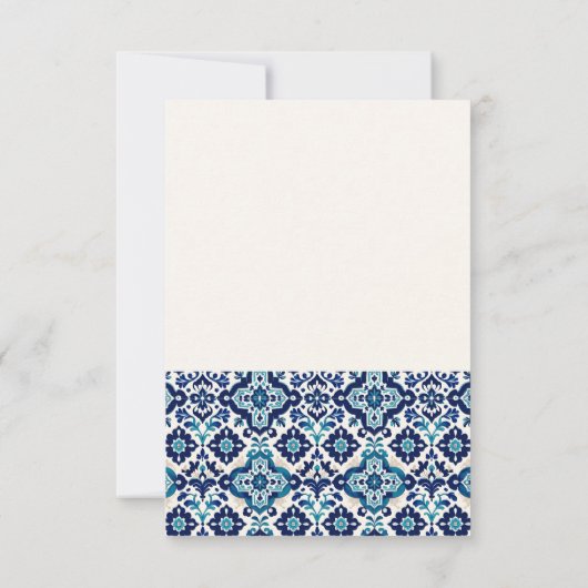 Elegante Blue Mediterranean Tile Wedding RSVP Card (Rückseite)