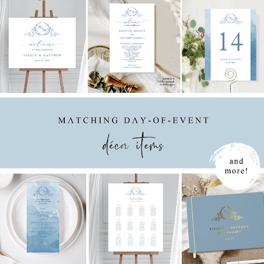 Elegante Blue Mit Monogramm Wedding Tischnummer