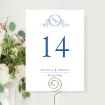 Elegante Blue Mit Monogramm Wedding Tischnummer<br><div class="desc">Helfen Sie Ihren Gästen mit dieser mit Monogramm Tischnummer, ihren Tisch zu finden. Doppelseitige Karten. Reinigen Sie den Platz um sich herum, um Ihnen die Freiheit zu geben, Tischhalter oder Rahmen zu verwenden. Attraktive handgezeichnete botanische Wappen Monogramm mit blauem Text. Änderungen der Textgröße, des Formats oder der Position können Sie...</div>