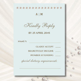 Elegante Blue Monogram Pearl Wedding RSVP Card Karte