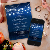 Elegante Blue Night & Silver String Lights Hochzei Einladung