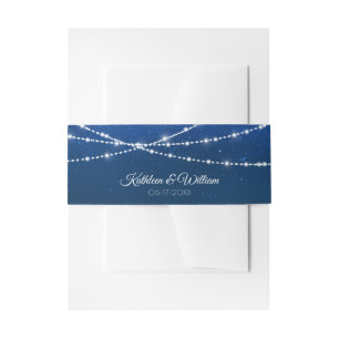 Elegante Blue Night & Silver String Lights Hochzei Einladungsbanderole