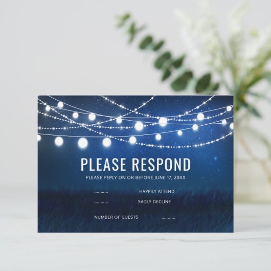 Elegante Blue Night & Silver String Lights UAWG RSVP Karte (Stehend Vorderseite)