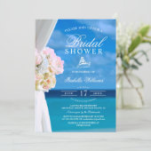 Elegante Blue Ocean Beach Bridal Dusche Einladung (Stehend Vorderseite)