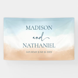 Elegante Blue Ocean Beach Shore Sand Wedding Banner