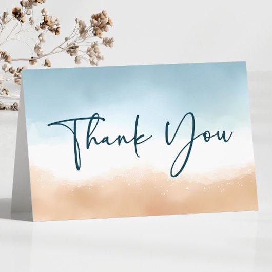 Elegante Blue Ocean Beach Shore Sand Wedding Dankeskarte