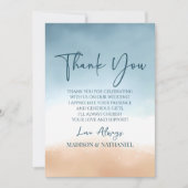 Elegante Blue Ocean Beach Shore Sand Wedding Dankeskarte (Vorderseite)