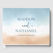 Elegante Blue Ocean Beach Shore Sand Wedding Gästebuch (Vorderseite)