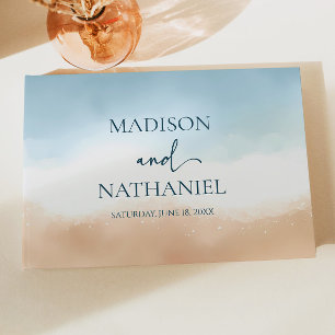 Elegante Blue Ocean Beach Shore Sand Wedding Gästebuch