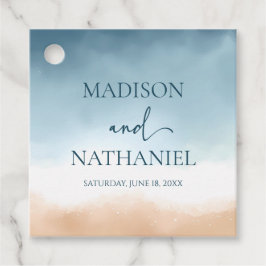 Elegante Blue Ocean Beach Shore Sand Wedding Geschenkanhänger