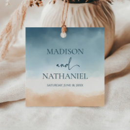 Elegante Blue Ocean Beach Shore Sand Wedding Geschenkanhänger