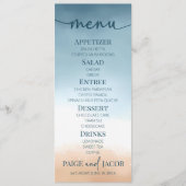 Elegante Blue Ocean Beach Shore Sand Wedding Menükarte (Vorderseite)