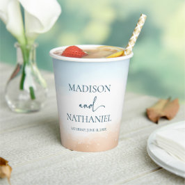 Elegante Blue Ocean Beach Shore Sand Wedding Pappbecher