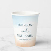 Elegante Blue Ocean Beach Shore Sand Wedding Pappbecher (Vorderseite)