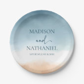 Elegante Blue Ocean Beach Shore Sand Wedding Pappteller (Vorderseite)