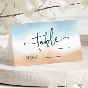 Elegante Blue Ocean Beach Shore Sand Wedding Platzkarte