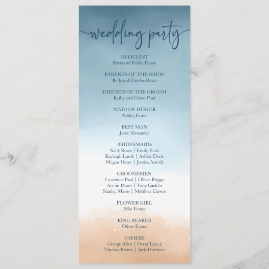 Elegante Blue Ocean Beach Shore Sand Wedding Programm (Rückseite)