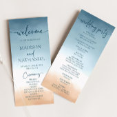 Elegante Blue Ocean Beach Shore Sand Wedding Programm