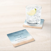 Elegante Blue Ocean Beach Shore Sand Wedding Rechteckiger Pappuntersetzer (Vor Ort)