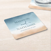 Elegante Blue Ocean Beach Shore Sand Wedding Rechteckiger Pappuntersetzer (angewinkelt)