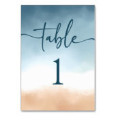Elegante Blue Ocean Beach Shore Sand Wedding Tischnummer (Vorderseite)