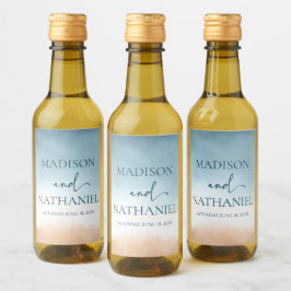 Elegante Blue Ocean Beach Shore Sand Wedding Weinetikett