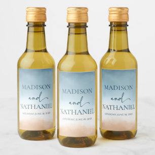 Elegante Blue Ocean Beach Shore Sand Wedding Weinetikett