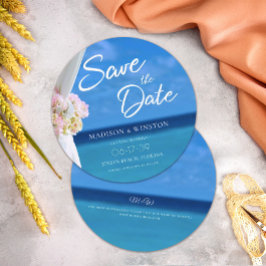 Elegante Blue Ocean Beach Summer Save the Date Car Einladung