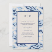 Elegante Blue Ocean Waves Monogram Wedding Einladung (Vorderseite)