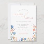 Elegante Blue & Orange Wildblumen Hochzeit Einladung (Vorderseite)