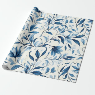 Elegante Blue Paisley Blätter - Weißer Hintergrund Geschenkpapier