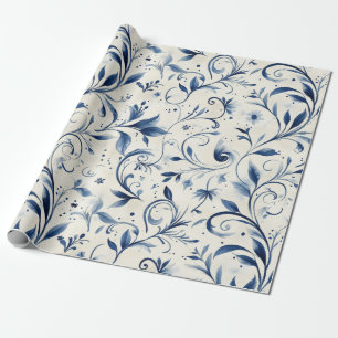 Elegante Blue Paisley Blätter - Weißer Hintergrund Geschenkpapier