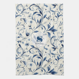 Elegante Blue Paisley Blätter - Weißer Hintergrund Geschirrtuch
